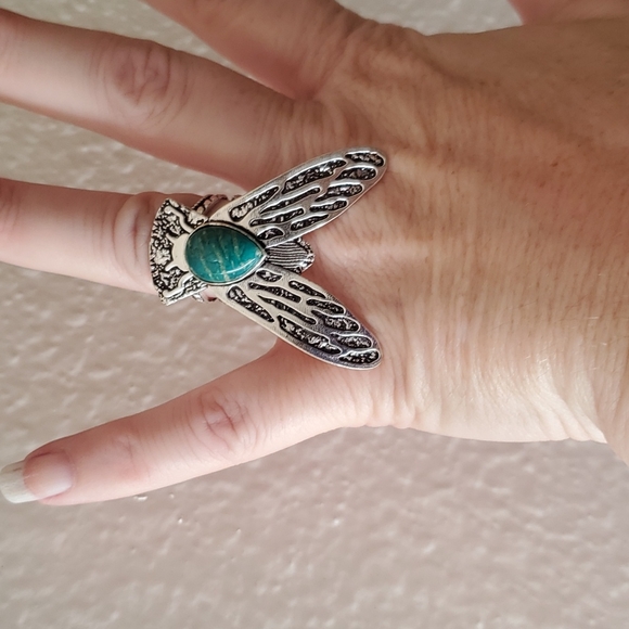 New Amazonite Flying Insect Silver Ring. - Picture 4 of 7